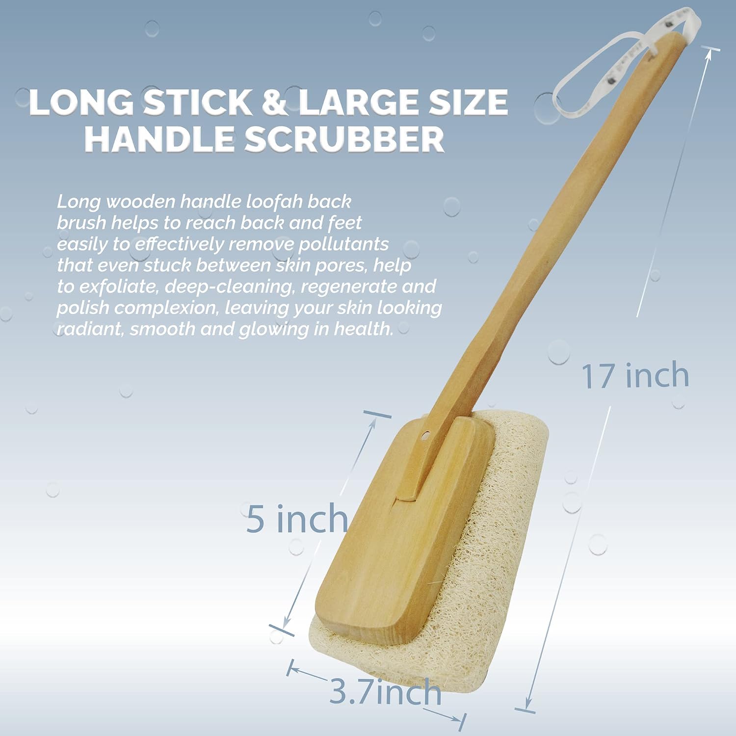 Bleu Bath (2 Pack) Exfoliating Loofah Back Brush Dry Body Brush in 100% Natural and Organic Luffa with Long Wooden Handle Fixed, Scrubber Brush for Men and Women or Even Sensitive Skin