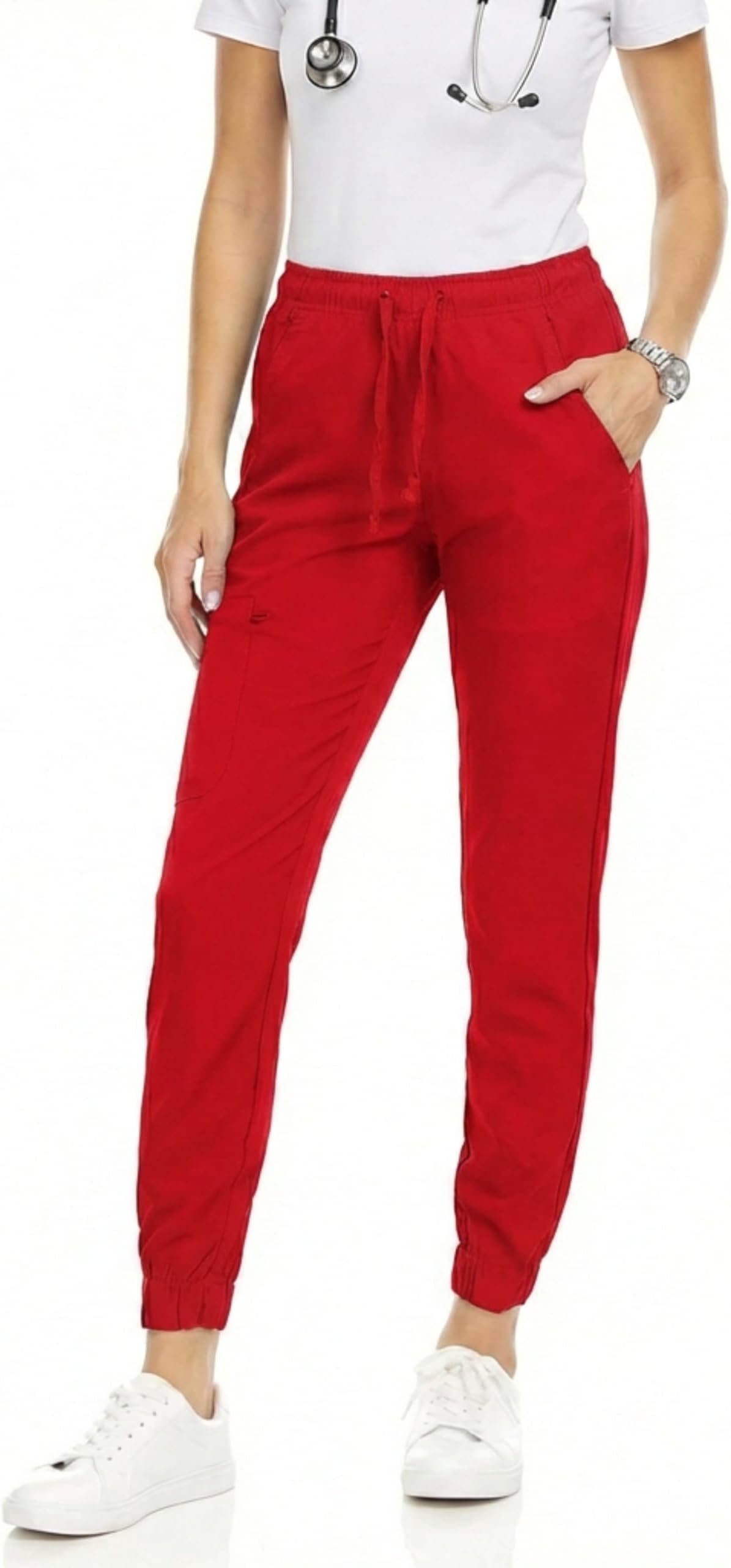 Jogger Scrub Pants for Women, Soft 4-Way Stretch Women's Medical Scrub Pants, 5-Pockets with Elastic Waistband