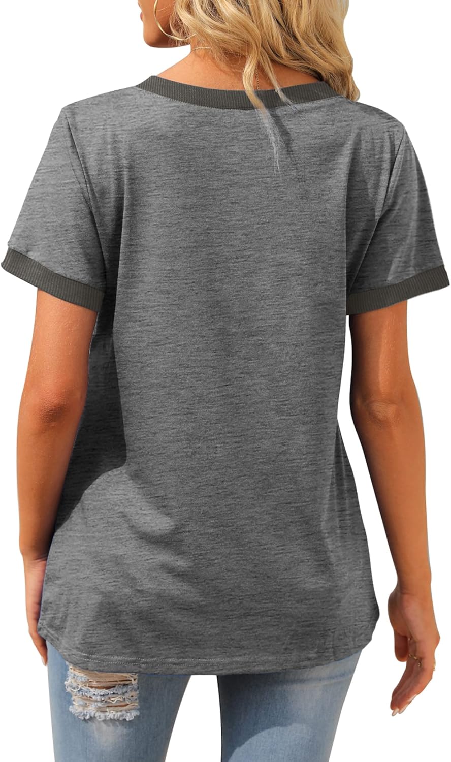 Geifa Womens T Shirts Short Sleeve V Neck Loose Casual Summer Tops 2026 with Pocket - Image 4