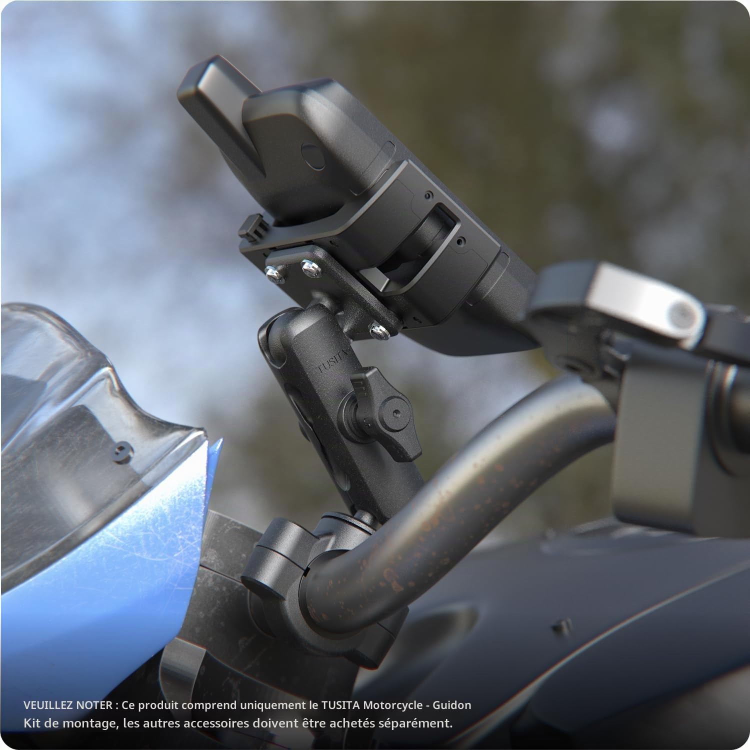 TUSITA Moto GPS Support Compatible avec Garmin Montana, Zumo XT - Base pour Guidon avec Bras Double à Douille Moyenne