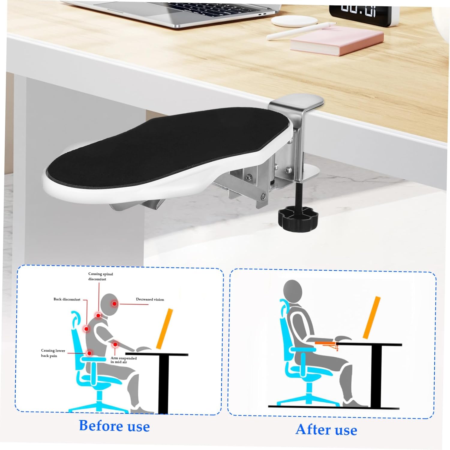 Foldable Adjustable Elbow Rest for Desk Ergonomic Arm Rest Extender Versatile Application Easy Installation and Adjustable Angles for Office and Home Workstations