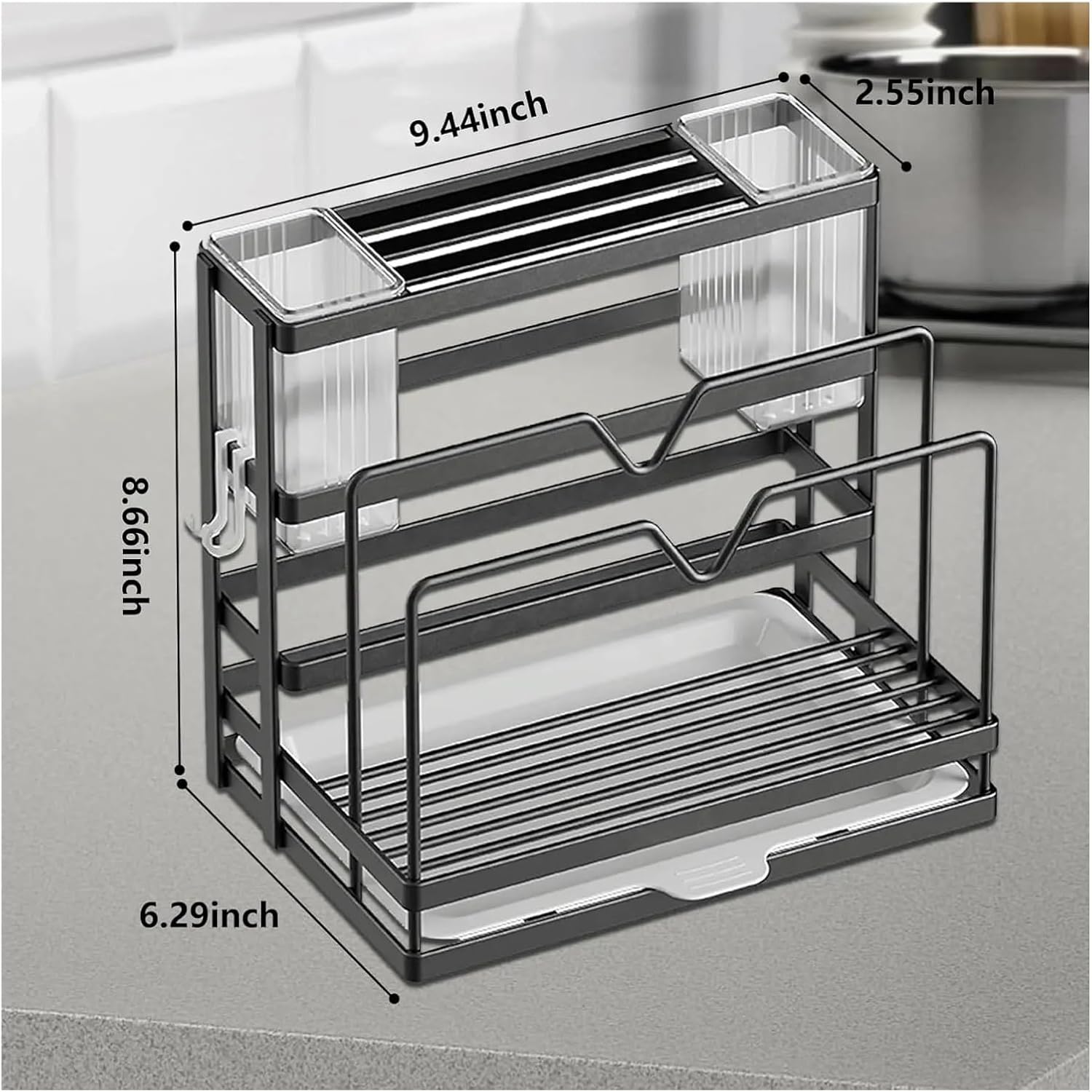5-in-1 Wall Mounted Kitchen Organizer - Heavy-Duty Stainless Steel Utensil Holder | Capacity For Cutting Boards/Knives(K)