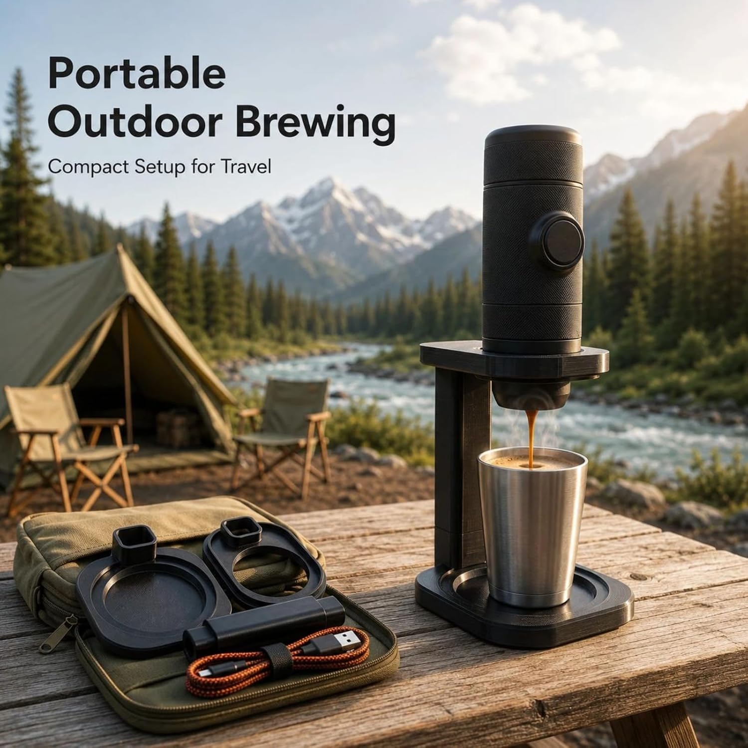 Portable Espresso Maker Stability Base & Travel Stand | Custom fit for Outin Nano. Anti-tip base ensures safe extraction outdoors. Compact camping gear. Machine not included.
