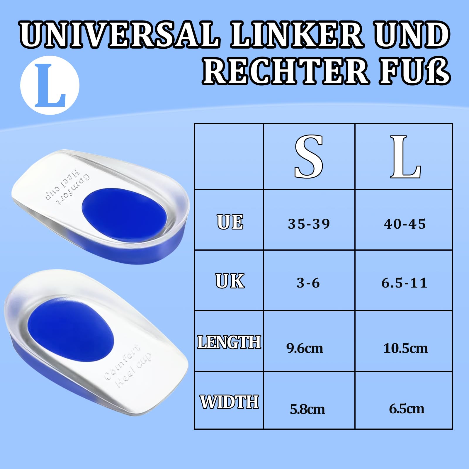 Taloneras Silicona, 5 pares Almohadillas de Gel para Talones Azul, Reducir los Golpes, Aliviar el Dolor Suave, Plantillas Talon para Fascitis Plantar, Espolon Calcaneo, Tendinitis (L)