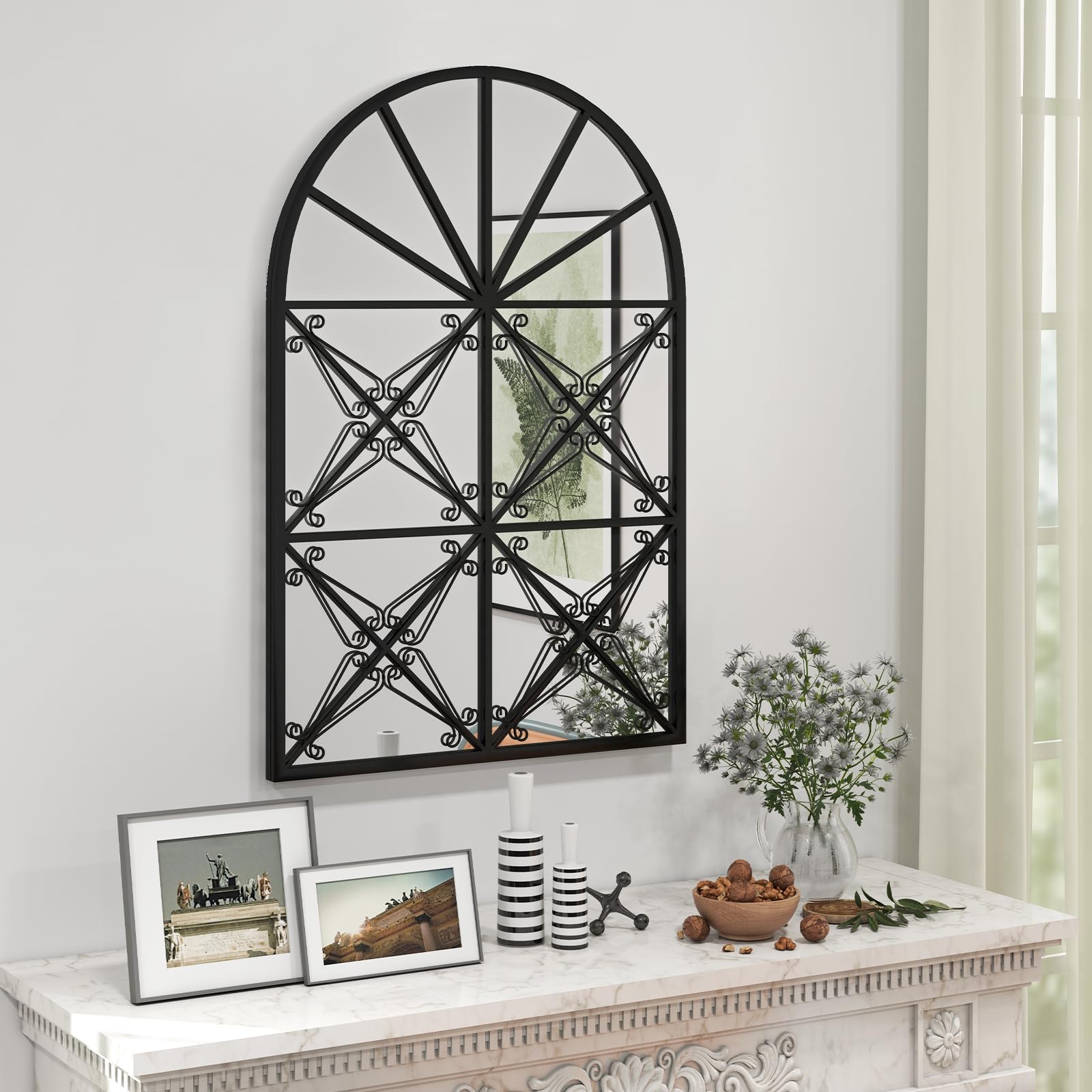 RELAX4LIFE Miroir Verrière Industriel Noir avec Cadre en Métal