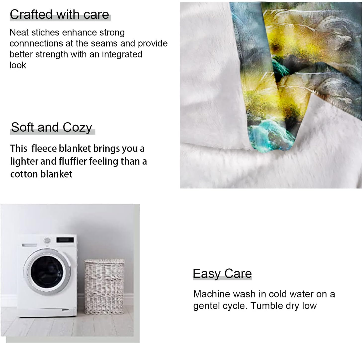 HommomH 60"x80" Blanket Soft Fluffy Fleece Throw for Sofa Bed Moon Wolf Green - Image 5