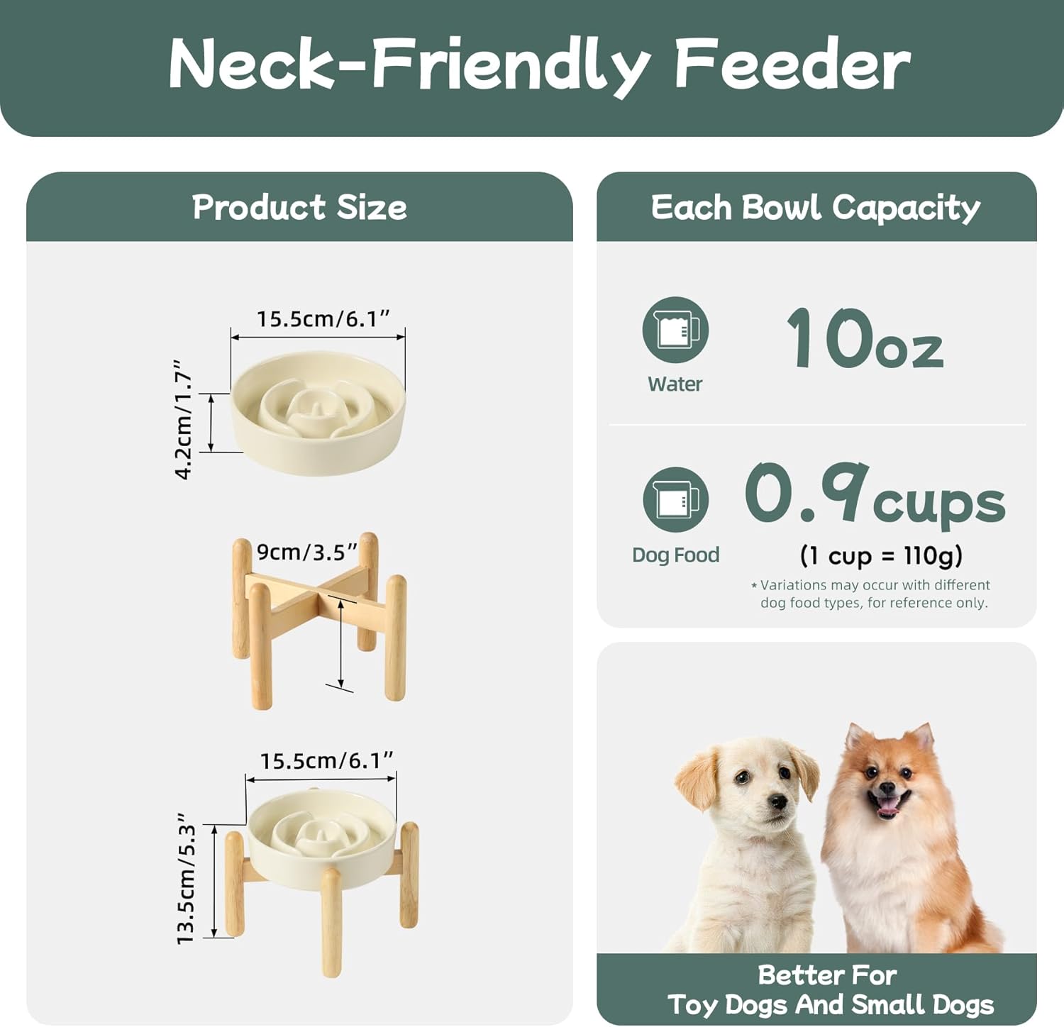 Havniva Ceramic 0.9 Cup Raised Dog Slow Feeder Set, Elevated Bowl with Wooden Stand for Small Dog and Cat, 6.1inch Puzzle Slow Dog Food Dish, Anti-Gulping(Light Yellow, Single Bowl+ Stand)