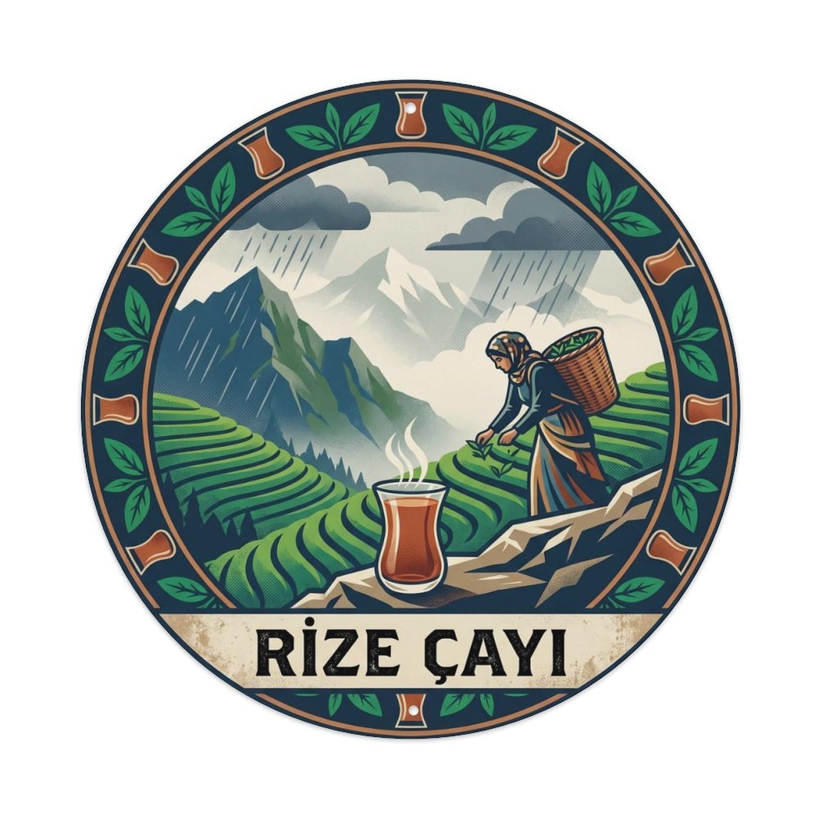 Rize Tea Terraces Anatolian Cafe Heritage Color Block Metal Tin Sign