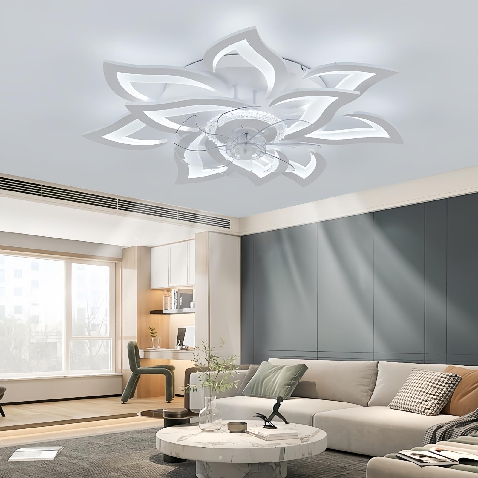 Hayyoju 30" Ceiling Fan with Light, Flush Mount LED Fan with Remote, 6 Speeds Reversible for Bedroom