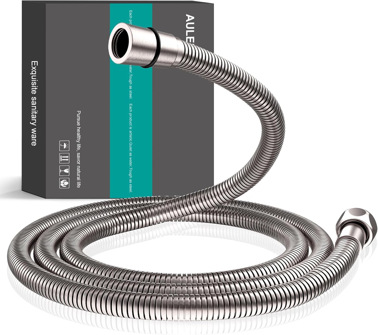 shower hose 304 stainless steel extra long shower hose replacement handheld shower head hose extension (Brushed-Nickel, 78 inch)