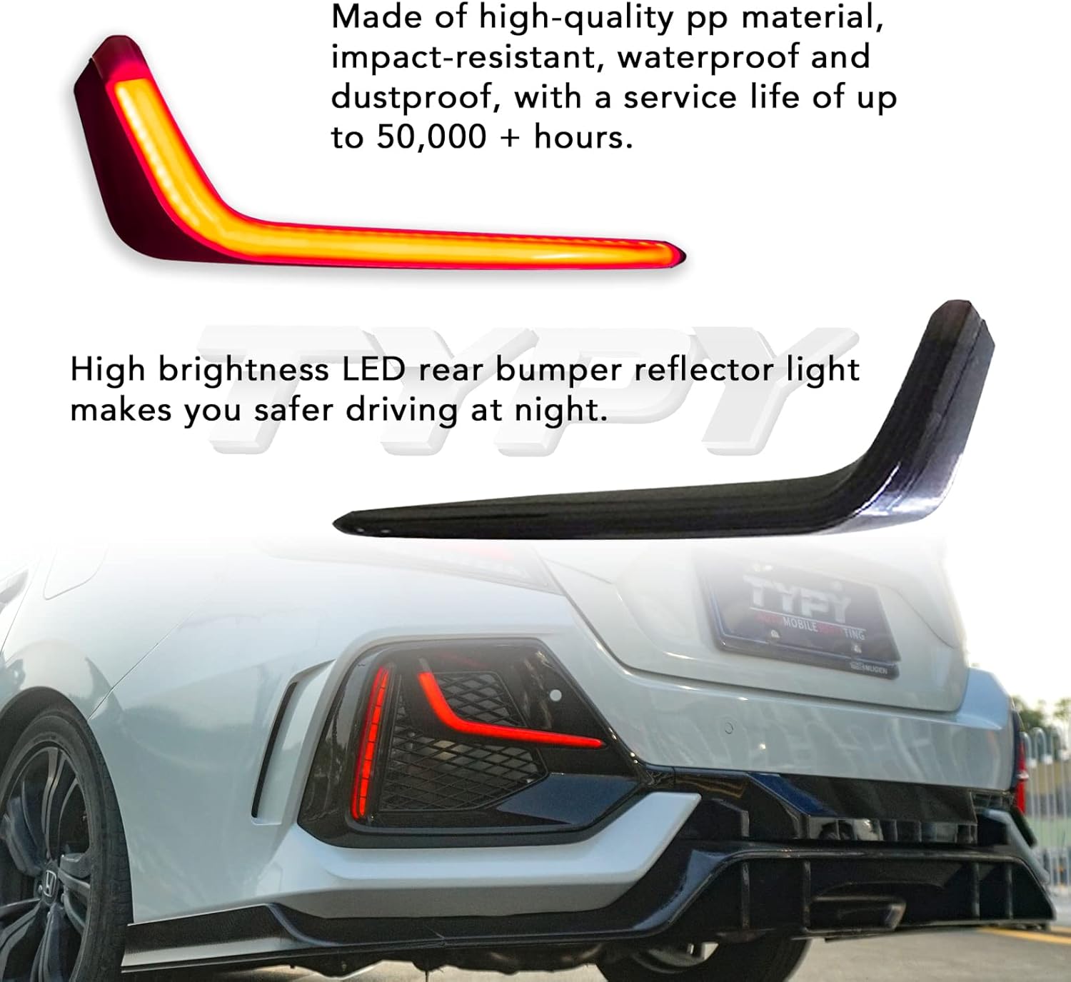 LED Rear Bumper reflector Lights Fog Lamp Compatible with 2021-2023 Honda Civic Hatchback Type R 4-Door Sedan Turn Signal Brake Lamps Smoked Lens (L Type Rear Bumper Lights)