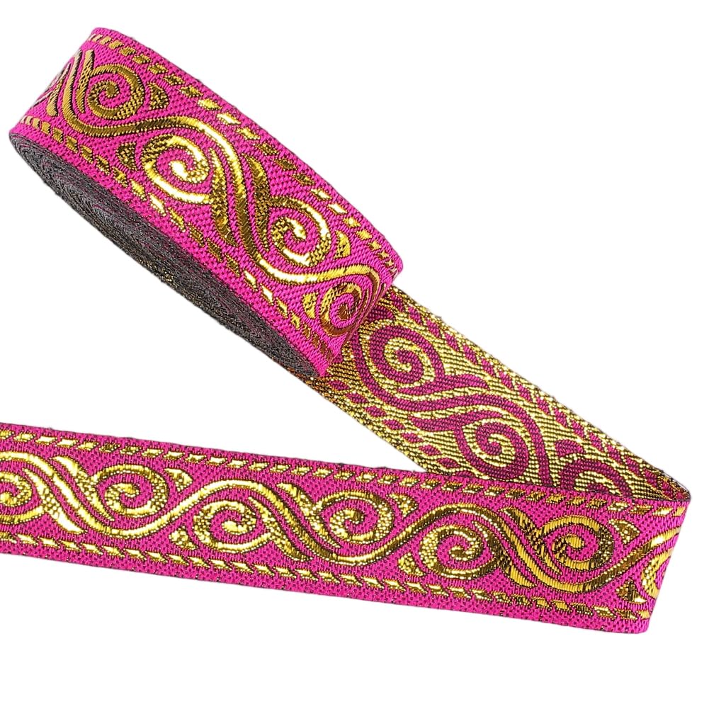 GORGECRAFT 6.4M Metallic Jacquard Ribbon Fabric Trim 2cm Red Gold Double Sided Ethnic Embroidered Woven Trim Fringe Webbing Purse Strap Belt for Bag Clothing Curtain Sewing Crafts Gift Wrap