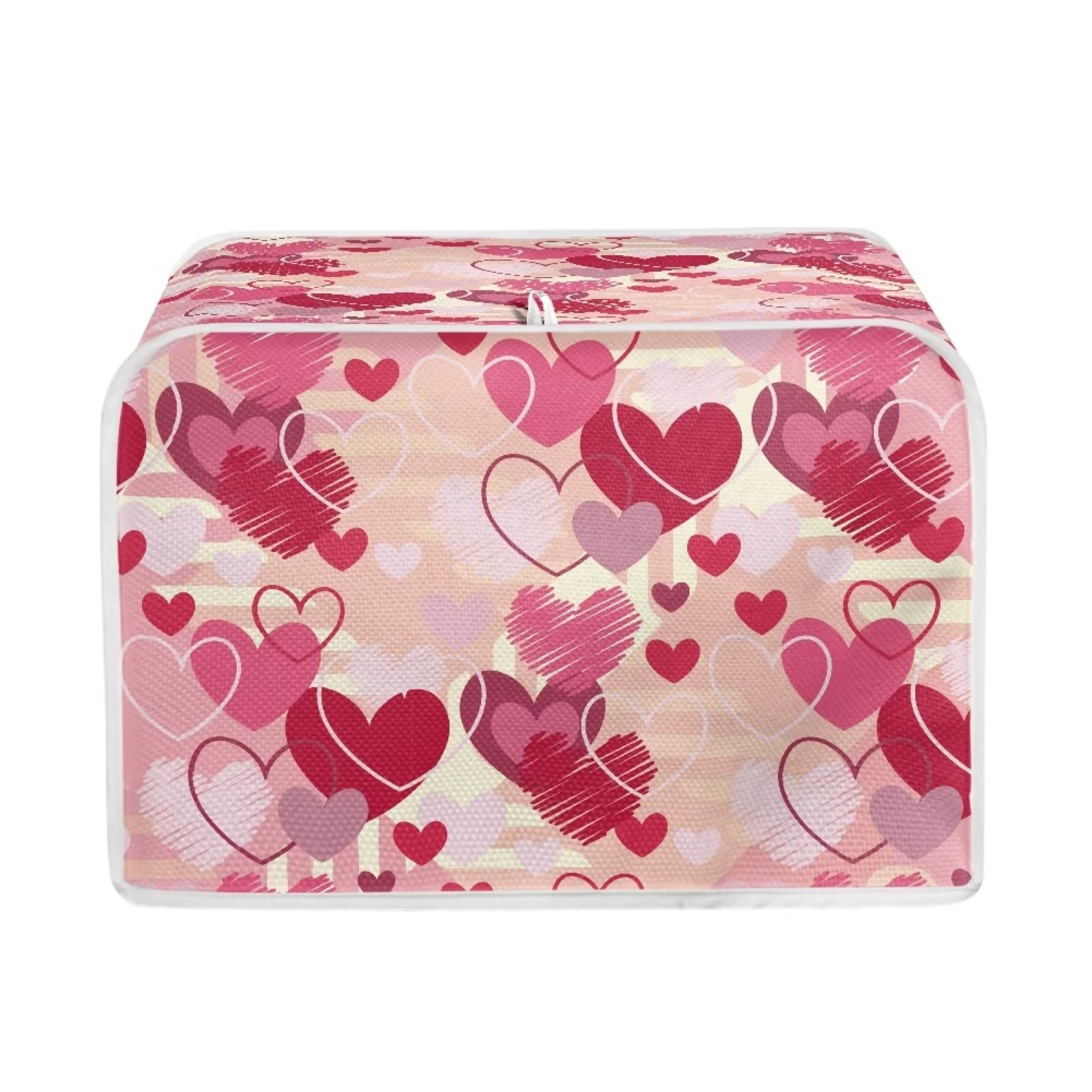 JEOCODY Toaster Cover With Hearts Print for Valentines Day Decor - 2 Slice Waterproof Dustproof Kitchen Small Appliance Organizer Bag for Bread Oven