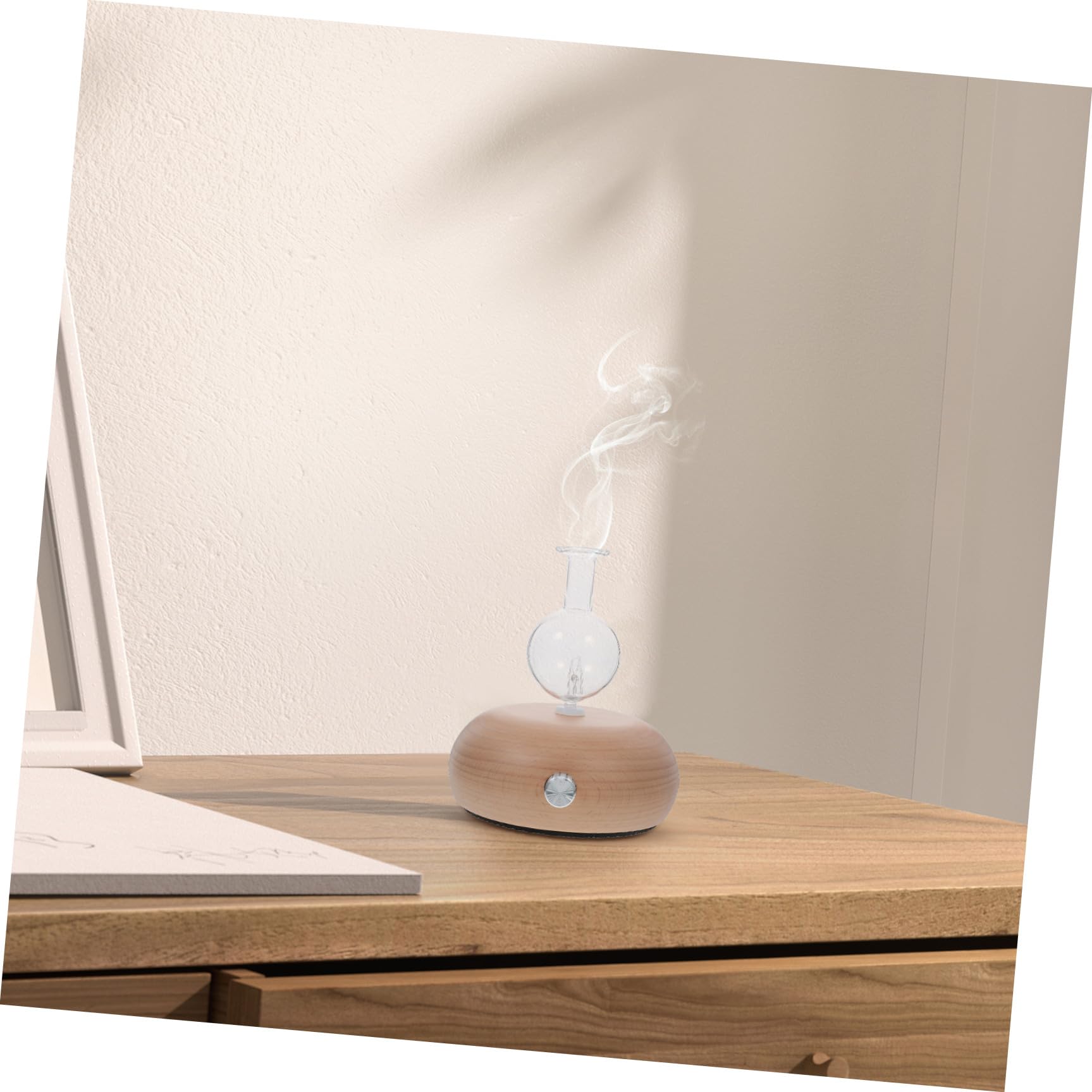 Difusor Varios Estilos de Aromaterapia para Aceites Esenciales con Base de Madera y Botella de Vidrio, Ajustable Mejora Calidad del Aire para Yoga y Oficina Varios Estilos
