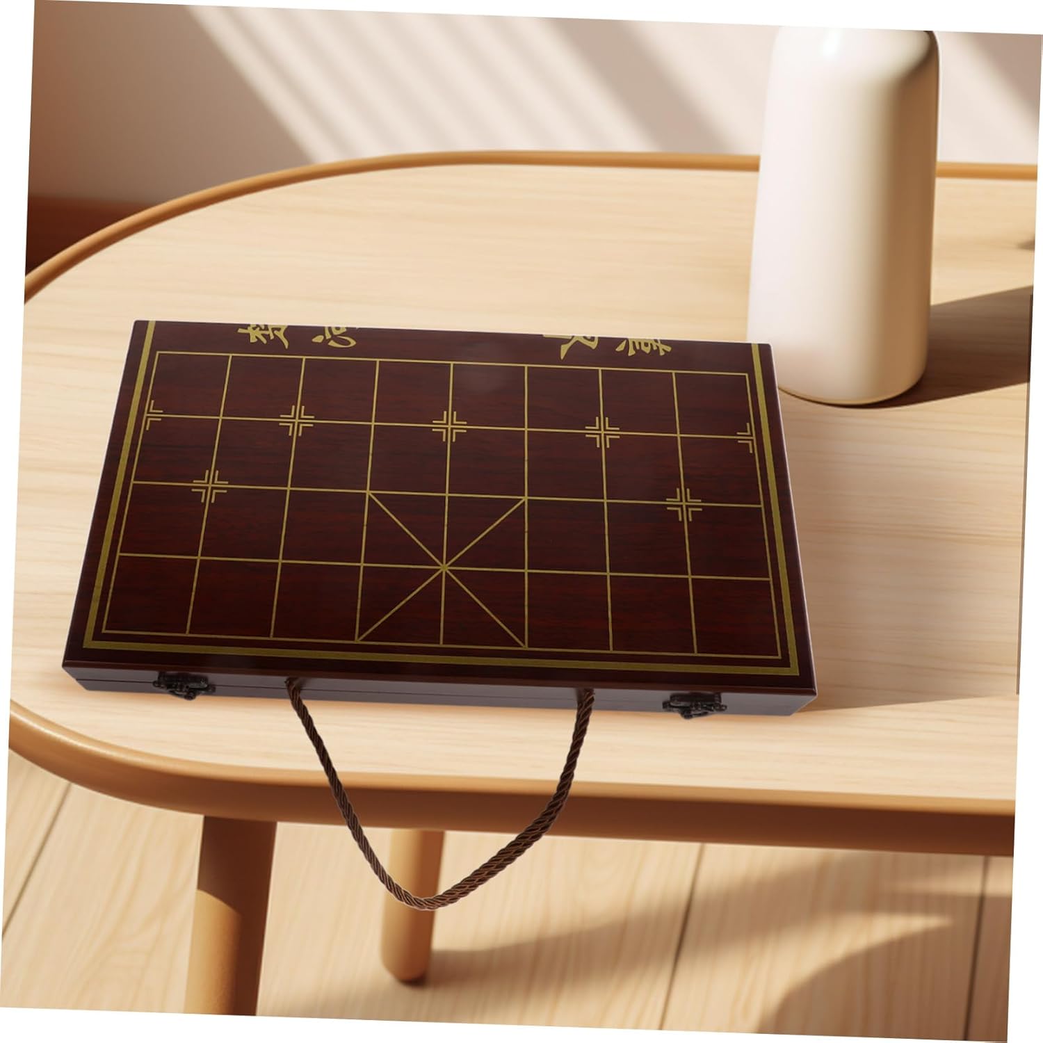 Abaodam Elegant Wooden Xiangqi Set with Dual-Function Storage and Travel Board Vintage Chinese Chess Game for Adults and Boy Girl for Home Go Play