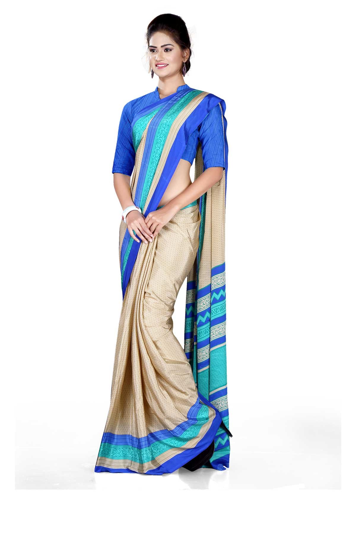 uniform sarees corp Women's Premium Silk Crepe Teachers Uniform Saree With Blouse Piece-picture-26