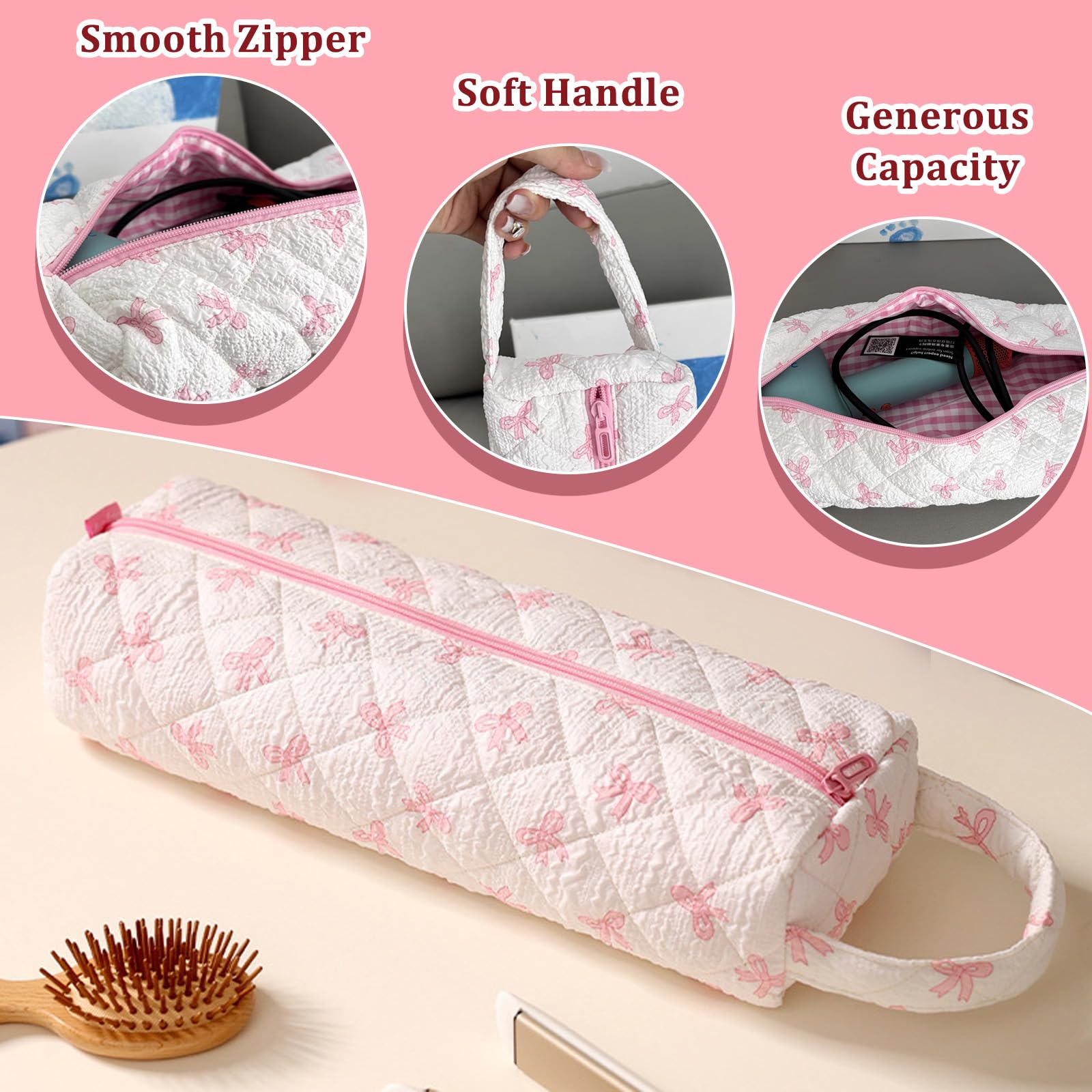 KASESSS Rosa Claro Lazo Bolsa De Almacenamiento De Viaje para Secador De Pelo, Portátil Funda Plancha Pelo Y Rizador, Ligera Bolsas Viaje para Airwrap Styler Herramientas De Peluquería Organizador - 3