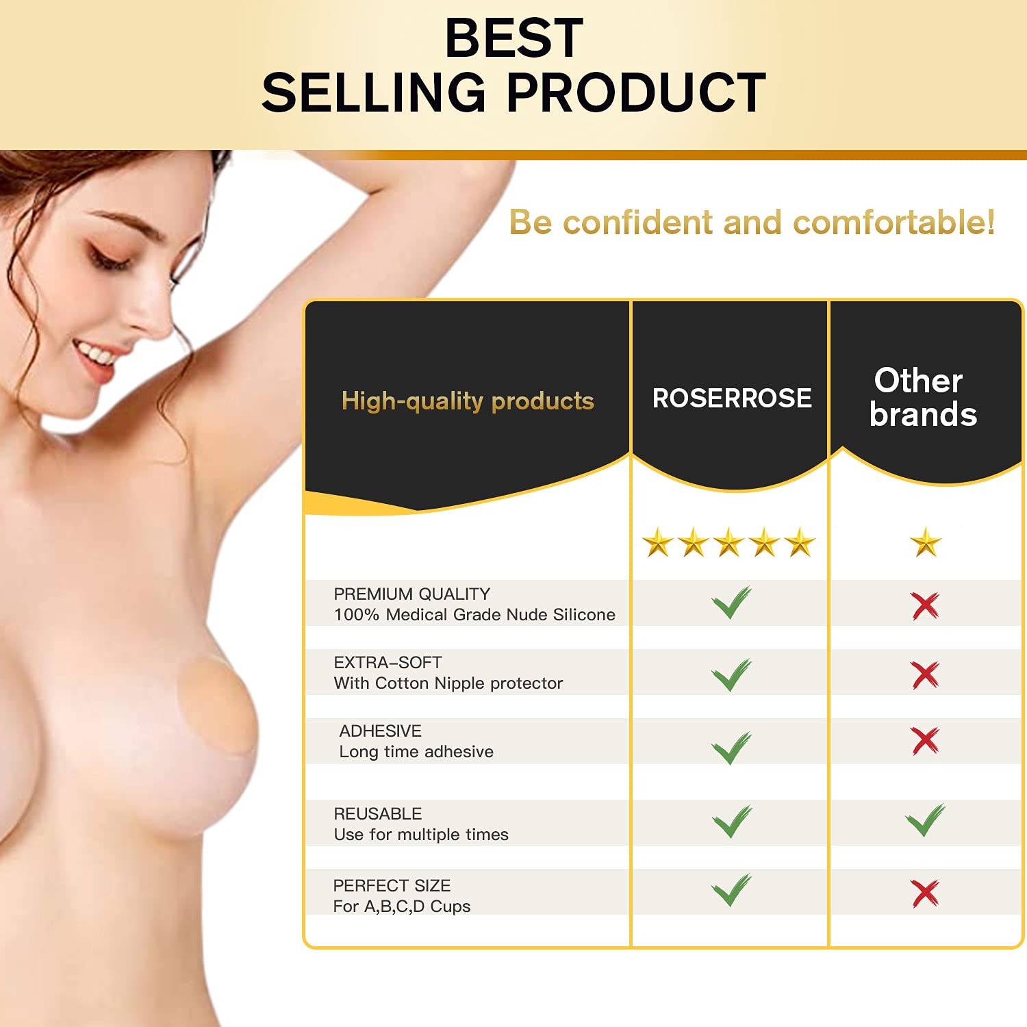 RoserRose 8 Paia Copricapezzoli Silicone, Adesivi Cuscinetti per Capezzoli Riutilizzabili, Copri Capezzoli Donna Ultrasottile 6,5 cm, Nipple Cover Invisibile Senza Spalline Reggiseno per Ragazza