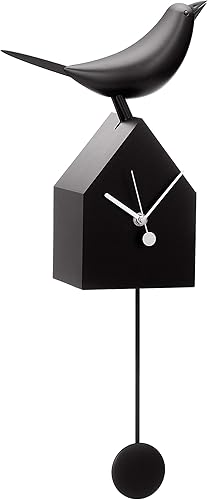 Torre & Tagus Reloj Motion Birdhouse con movimiento de pico y péndulo desmontable de mediados de siglo, decoración de pared moderna para casa de