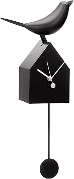 ساعة حائط من Torre &amp; Tagus Motion Birdhouse مع حركة منقار ومنظار قابل للفصل لوضع الطاولة - هدية من ديكور جدار منزل الطيور الحديث في منتصف القرن لعشاق الطيور ، أسود