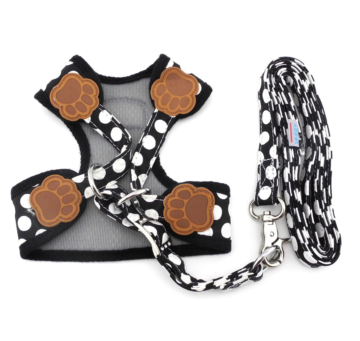 犬用リード＆ハーネスSET【本革】salmonping＆ヌメ革ツートン／ドット
