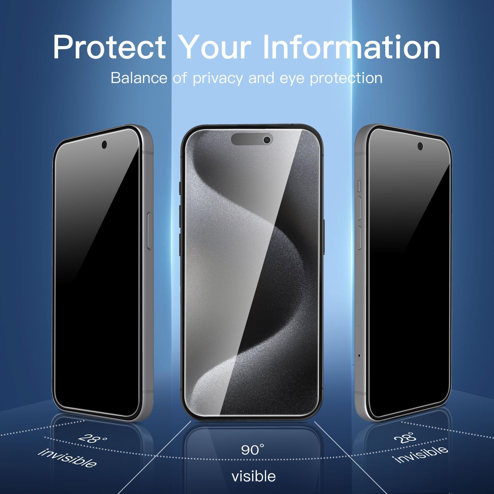 NEW'C 3 Sztuki, Prywatność Ochraniacz Ekranu dla iPhone 15 Pro (6,1 cala), Antyszpieg Folia ochronna ze szkła hartowanego,Zrównoważony Kąt Prywatności 28 Stopni- Zawiera narzędzie ułatwiające montaż