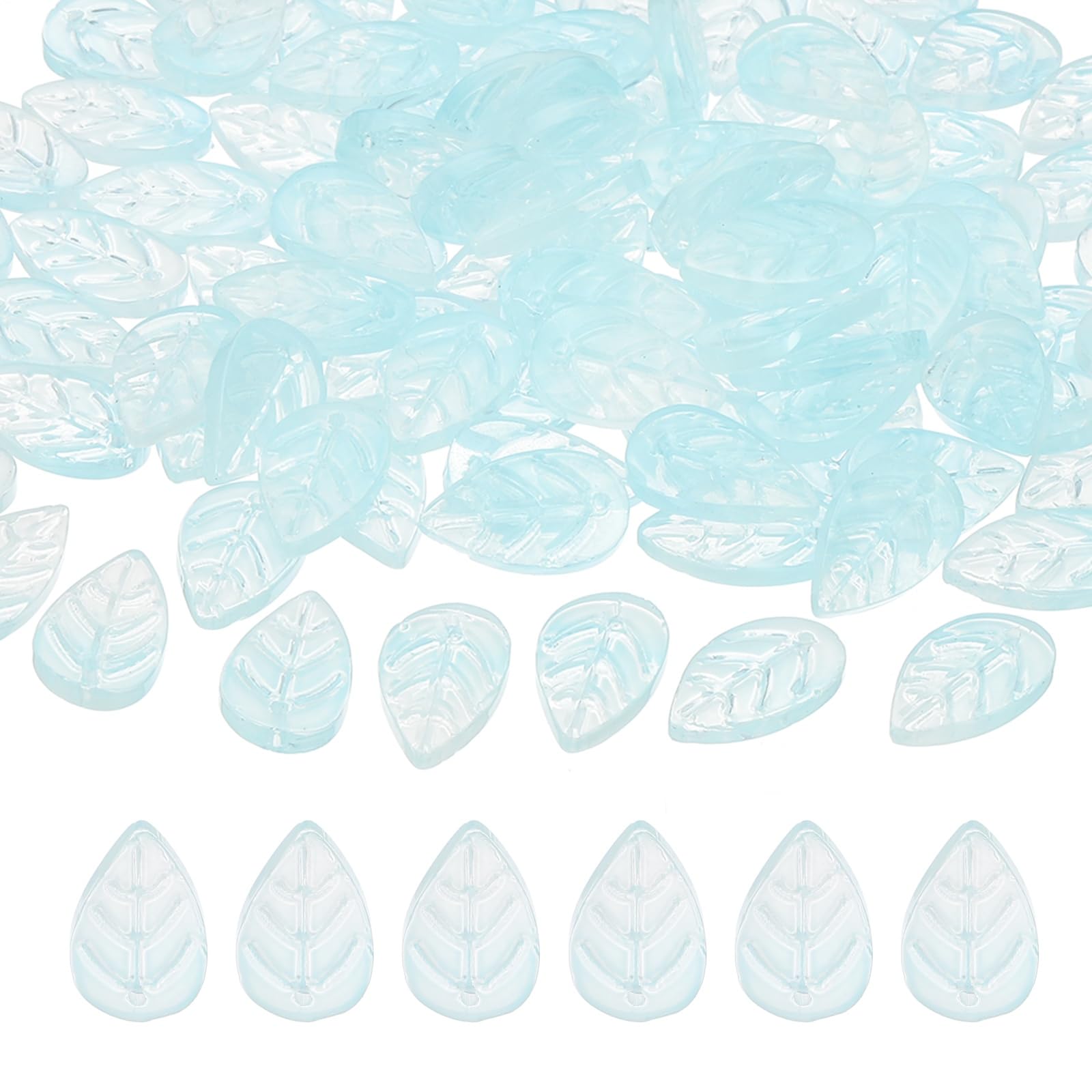 PATIKIL Leaf Beads, 50Pcs Crystal Translucent Czech Glass Beads for DIY Jewelry Making Bracelets Necklace Gradient Lake Blue