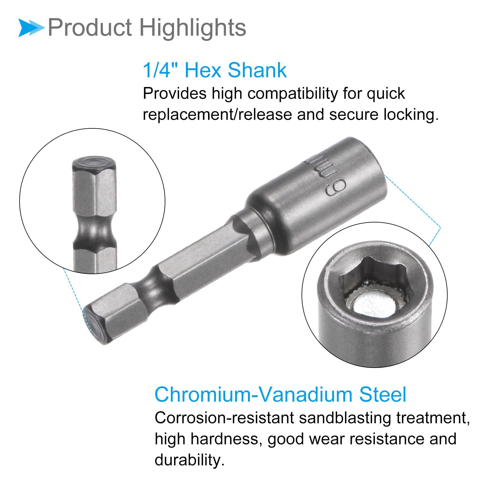 CoCud Quick-Change Nut Setter Driver Bit, 6mm Metric 48mm Length 1/4" Shank, CR-V Magnetic Straight Shank Setter Drill Bits - Image 4