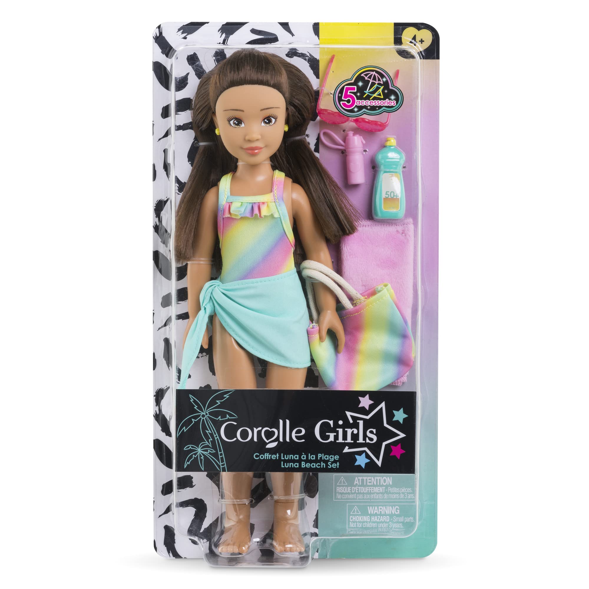 Corolle 9000600130 Girls Luna Set, Dressing Doll in Cute Beach Outfit and 5 Pieces, Vanilla Fragrance, 28 cm, from 4 Years, Multicoloured