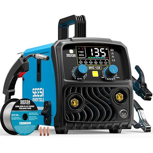 SEESII 135A MIG Welder 110V - 3-in-1 Gasless Flux Core/Lift TIG/Stick Welding Machine, 7.7lbs Portable IGBT Inverter, Large Digital Display Multi Process Welder