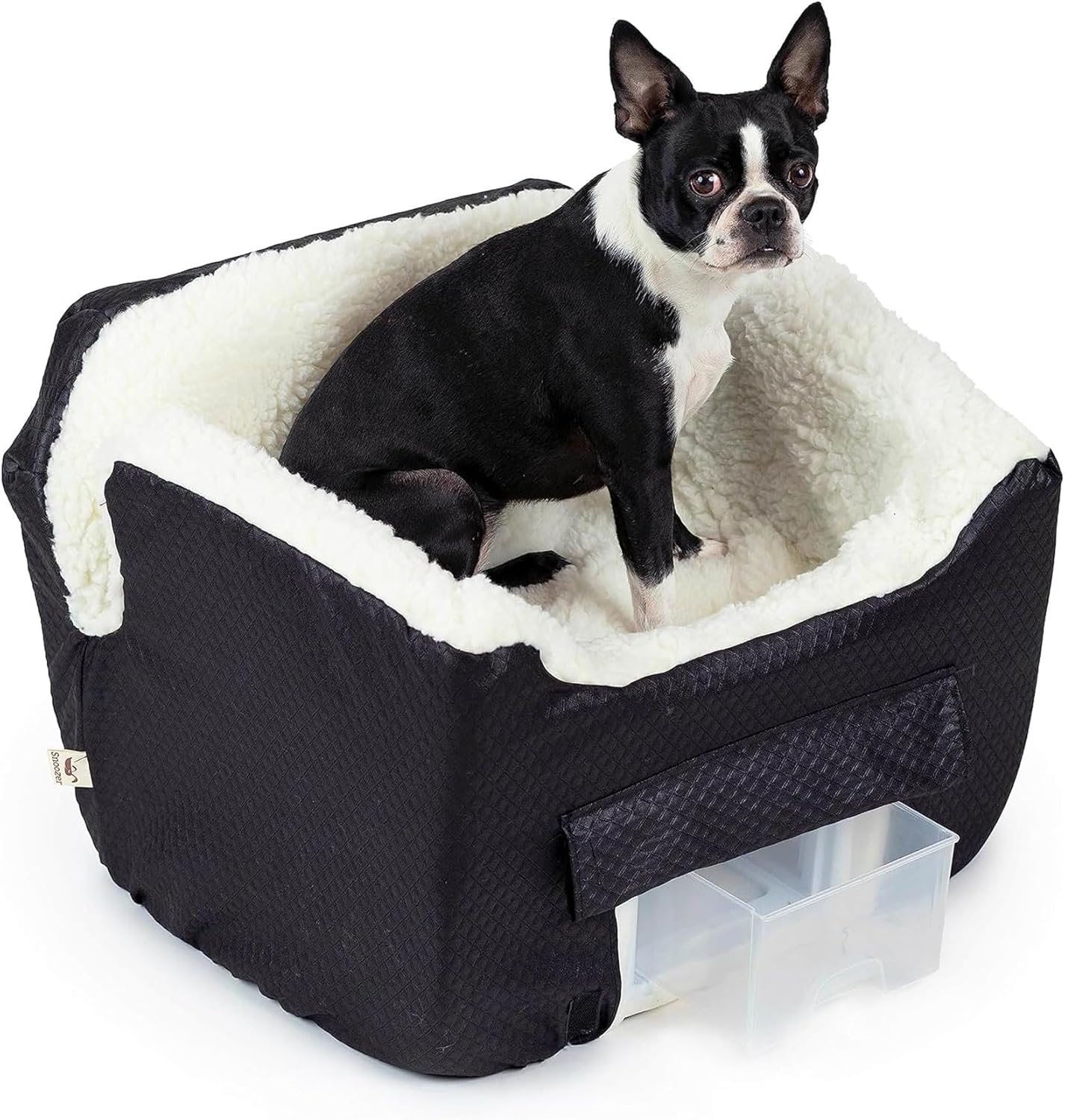 Snoozer Dog Car Seat with Storage Tray: Lookout II Dog Booster Car Seat for Pets up to 25lbs, Helps Alleviate Travel Sickness & Fear for Dogs, Removable Washable Cover – Black Diamond, Size Medium