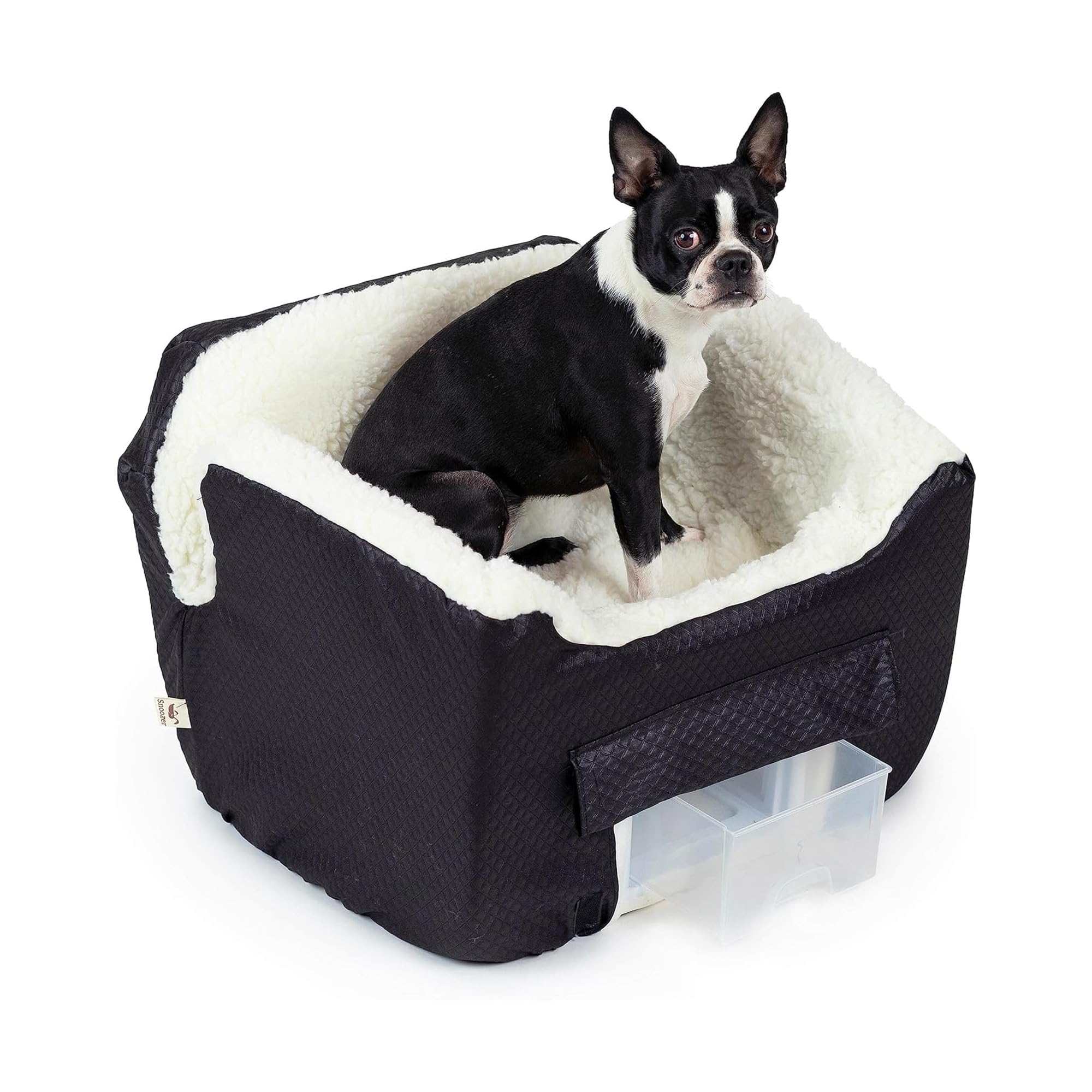 Snoozer Dog Car Seat with Storage Tray: Lookout II Car Seat for Small Dogs Under 25lbs, Size: Medium, Fabric: Black Diamond, Pet Car Seat to Alleviate
