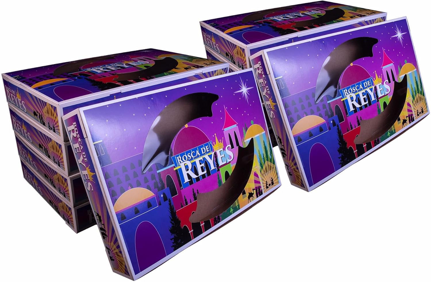 Southern Champion Tray Rosca de Reyes Bakery Box (50 Pack), 21x13.5x3, Colorful Bakery Box with Window for Rosca de Reyes, 14 inch Cake Box, Dia de los Reyes Cake Packaging, Disposable, 2373