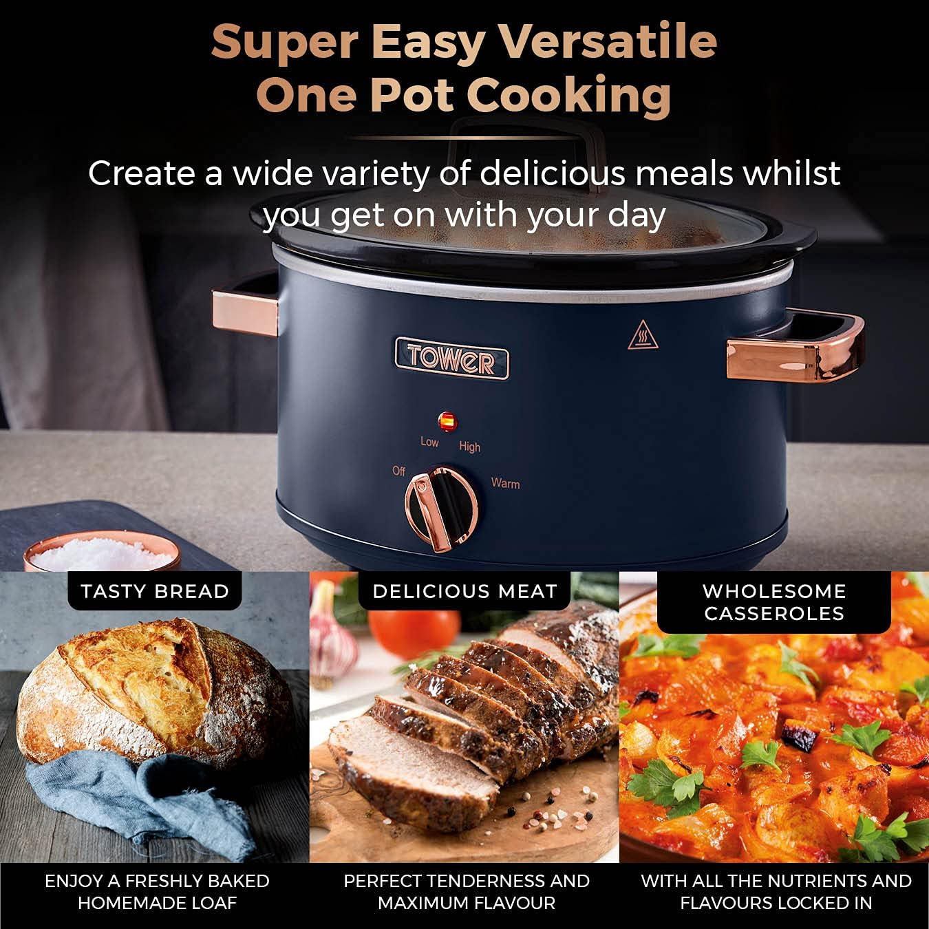 Cavaletto 3.5 Litre Slow Cooker with 3 Heat Settings, Cool Touch Handles 3.5… thumbnail 4