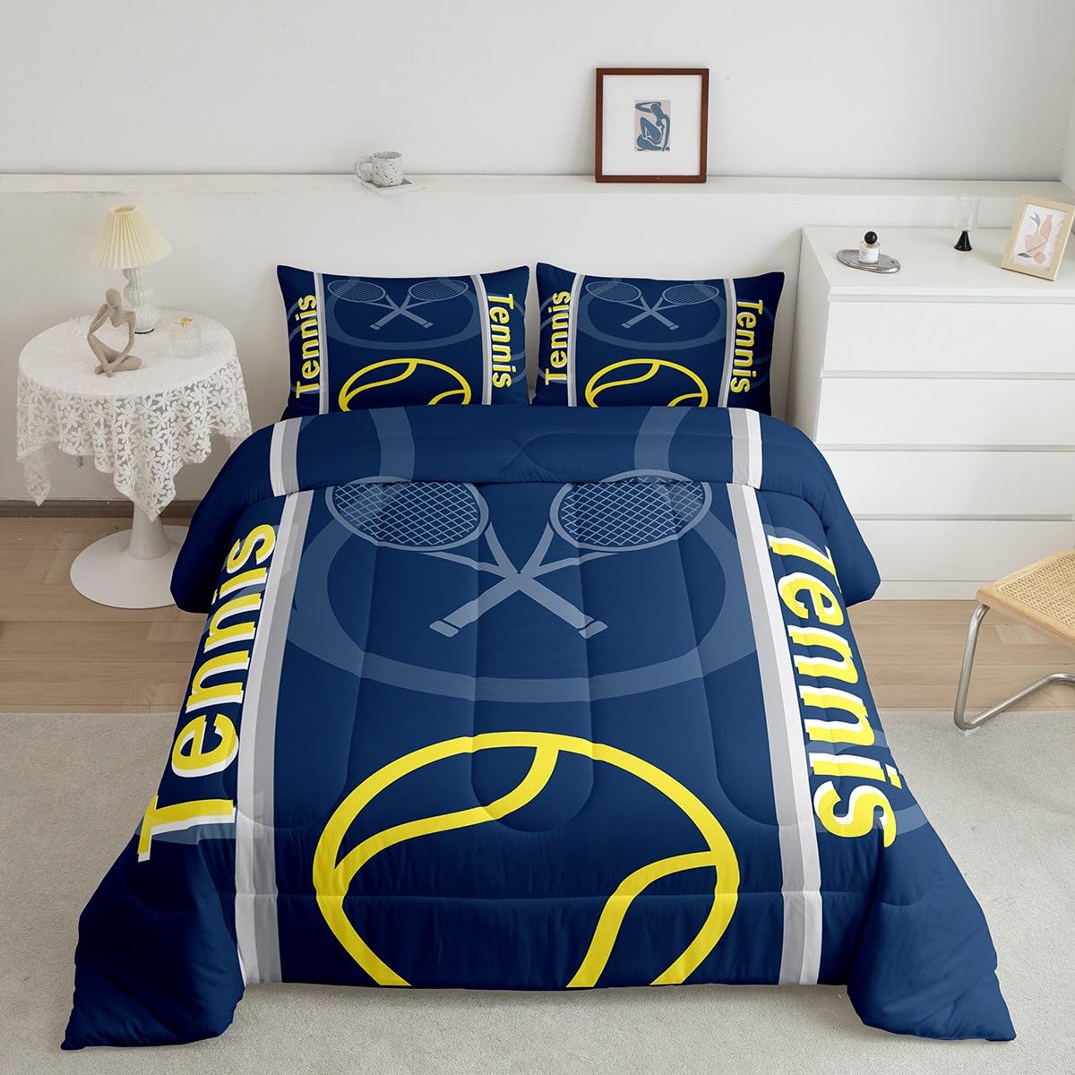 Feelyou Kids Tennis Comforter Set - Twin Size Sports Bedding Set for Boys & Girls - Tennis Lovers Duvet Set with 1 Pillow Case