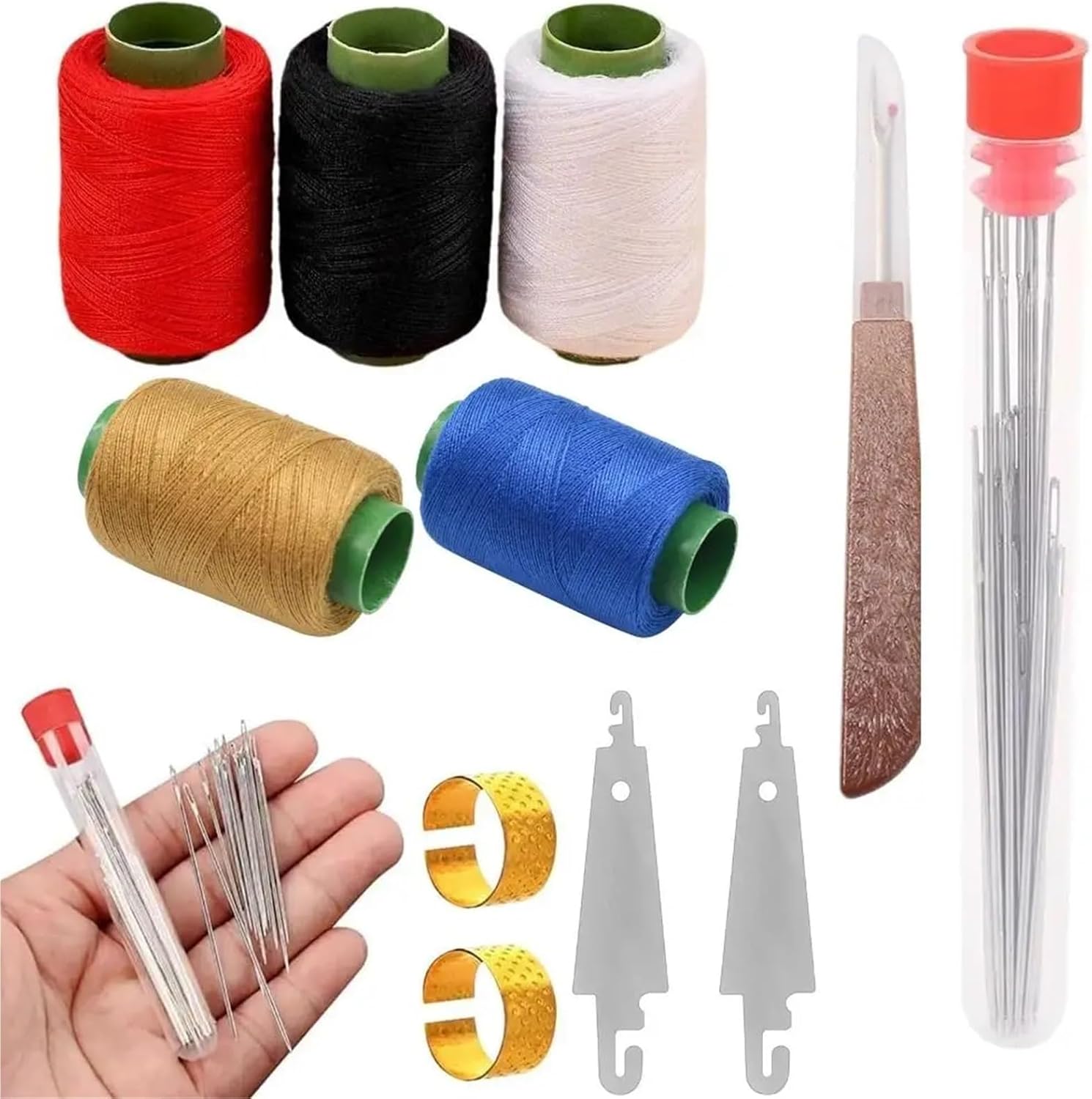 Ktann Steel Needles for Hand Sewing 5 Set Stainless Steel Sewing Kit with Top Needle Easy Sewing Quilt Sewing Needle Large Nose Steel Needles