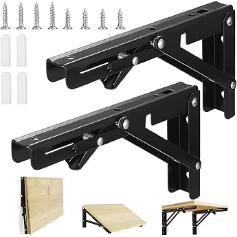 Folding Console Stainless Steel Wall Shelf Folding Angle Shelf Brackets Folding Shelf Brackets 2 Pieces 200 mm Folding Console Heavy Duty Shelf Brackets Foldable Space-Saving Folding Shelf for Home Kitchen Office