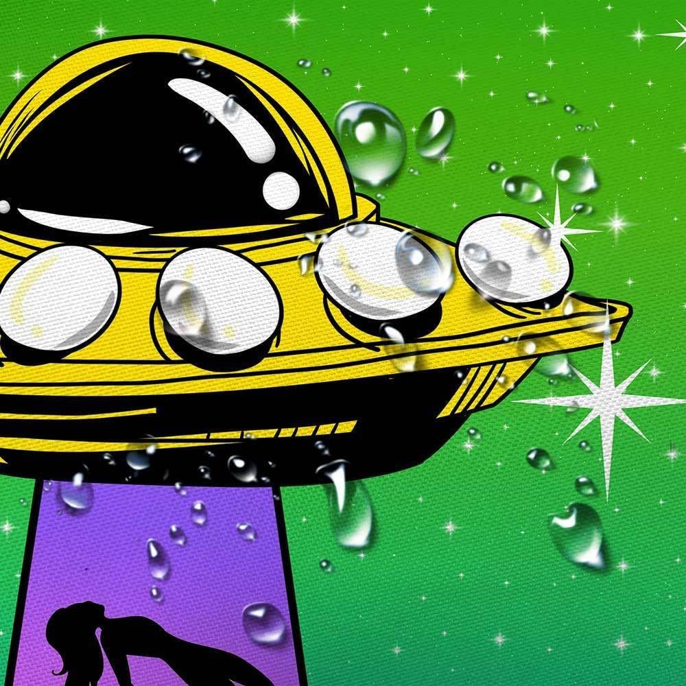 MERCHR Funny UFO Shower Curtain for Bathroom, Unique Fun Alien Green Space Starry Sky Forest Fabric Shower Curtains Set, Weird Restroom Decor Accessories with Hooks 72X75 Inch