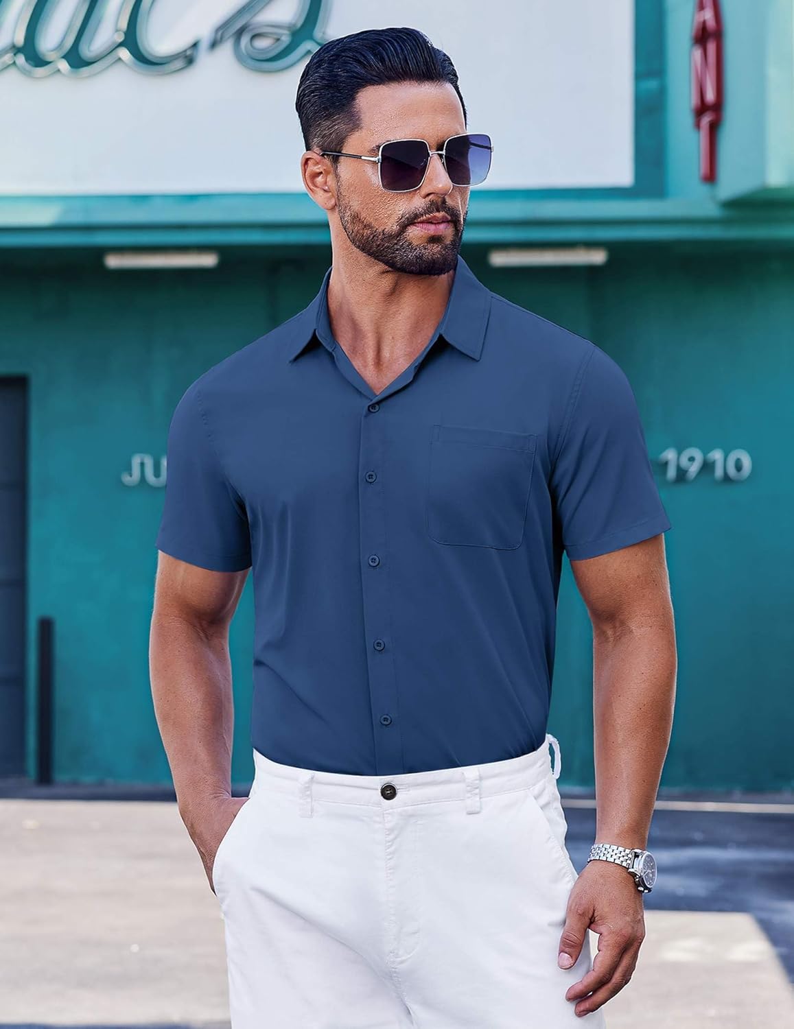 COOFANDY Mens Short Sleeve Button Down Shirts Wrinkle Free Dress Shirt for Men Business Casual Shirt with Pocket - Image 5