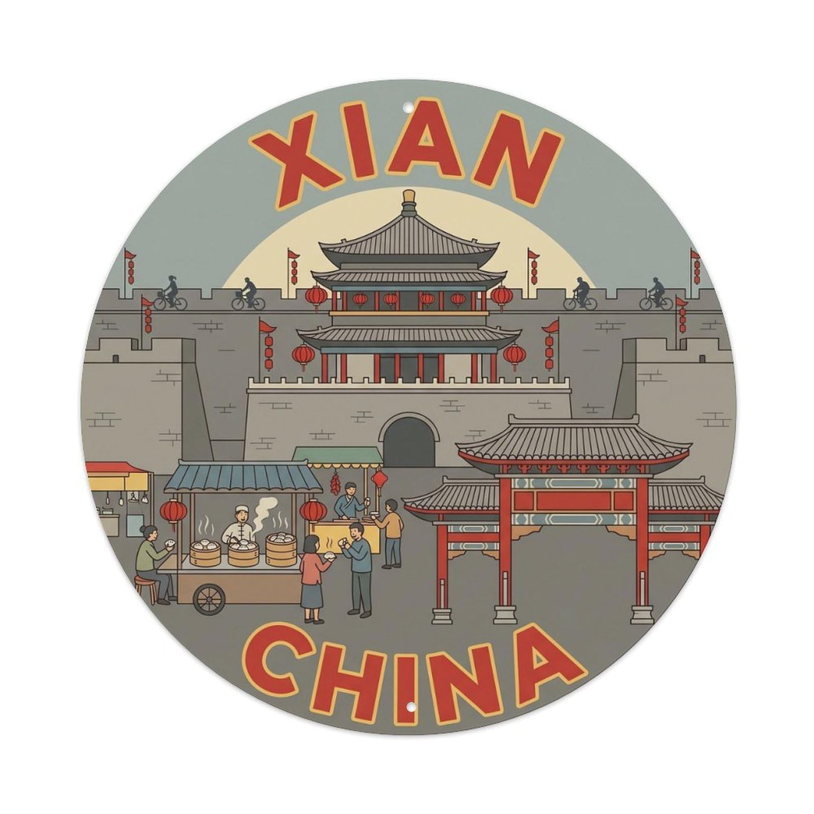 Yrnq 8X8inch Vintage Style Vintage Travel Xian China City Wall Metal Tin Sign
