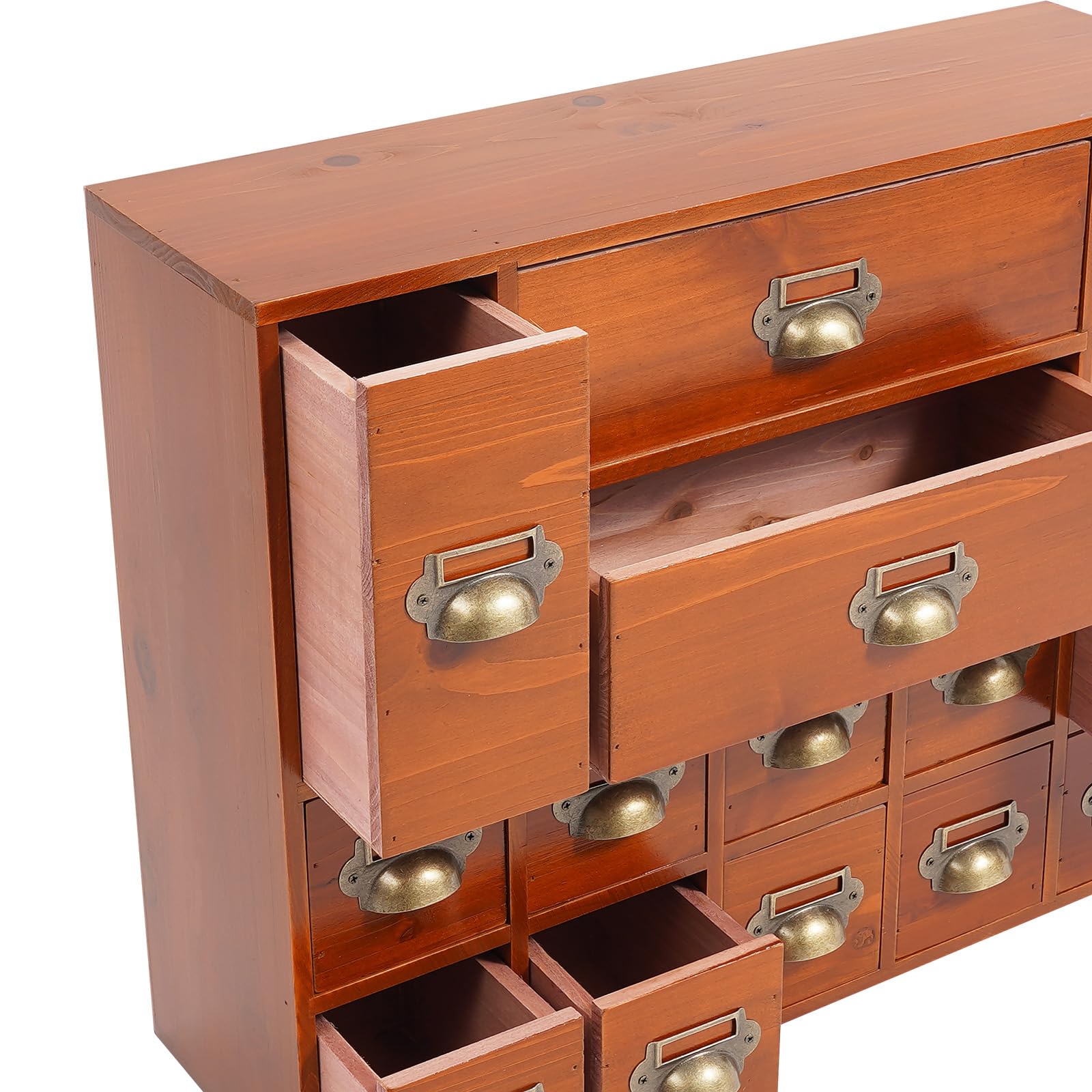 Mini Kommode mit 14 Schubladen, Vintage Schubladenbox Holz Apothekerschrank Desktop Storage Cabinet für Lagerung Decoupage & Dekoration, Braun
