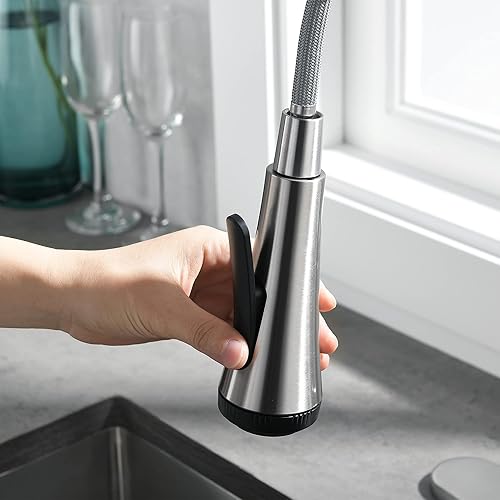 Miniatura 9 de Grifo de cocina con rociador desplegable grifo de fregadero de cocina de arco alto, grifo de fregadero de una sola manija, grifos comerciales