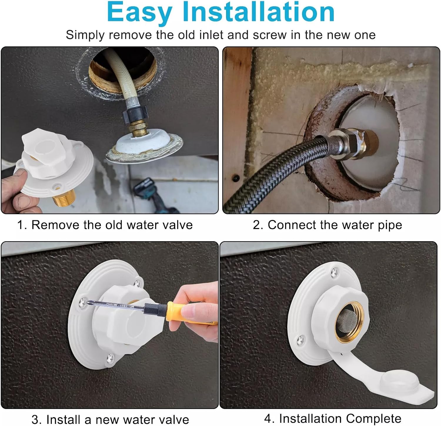 RV Trailer Water Fill Inlet Connection Flange Flush Mount Lead-Free Brass Water Inlet with Dust Plug