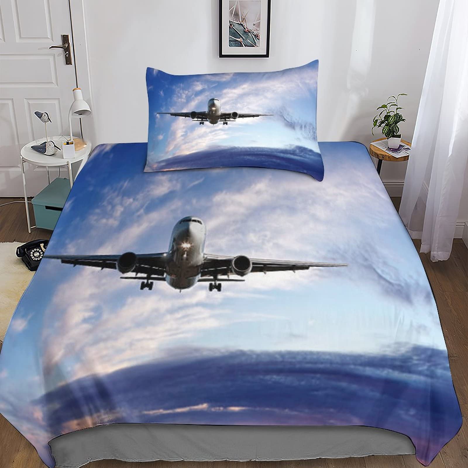 Parure de lit thème du vol en microfibre souple pour lit simple 135x200 cm