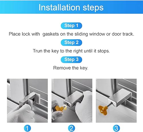 Miniatura 5 de Cerraduras de ventana correderas ajustables de 2 piezas con llave, plata, seguridad