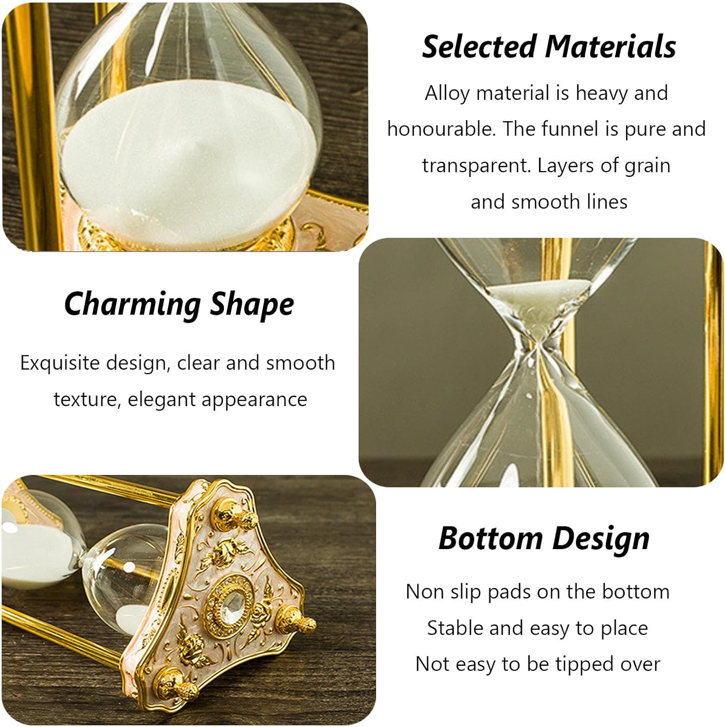 Sand Timer,30 Minute Hourglass,Metal Embossed Decorative Hourglass,Unique Vintage Classic Metal Art Hour Glass Crafts,with White Sand,Suitable for Home,Desk,Office,Wedding Decoration