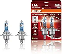 OSRAM NIGHT BREAKER LASER H4, +Lâmpada de farol de halogêneo 150% mais brilhante, 64193NL-HCB, 12V, caixa dobrável suspensa (2 lâmpadas) (branca/amarela)