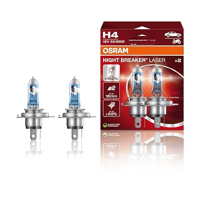 Osram 64193NL-HCB Passenger Car Night Breaker Laser Headlamp for H4 (2 Pieces, 12V) - Halogen, White