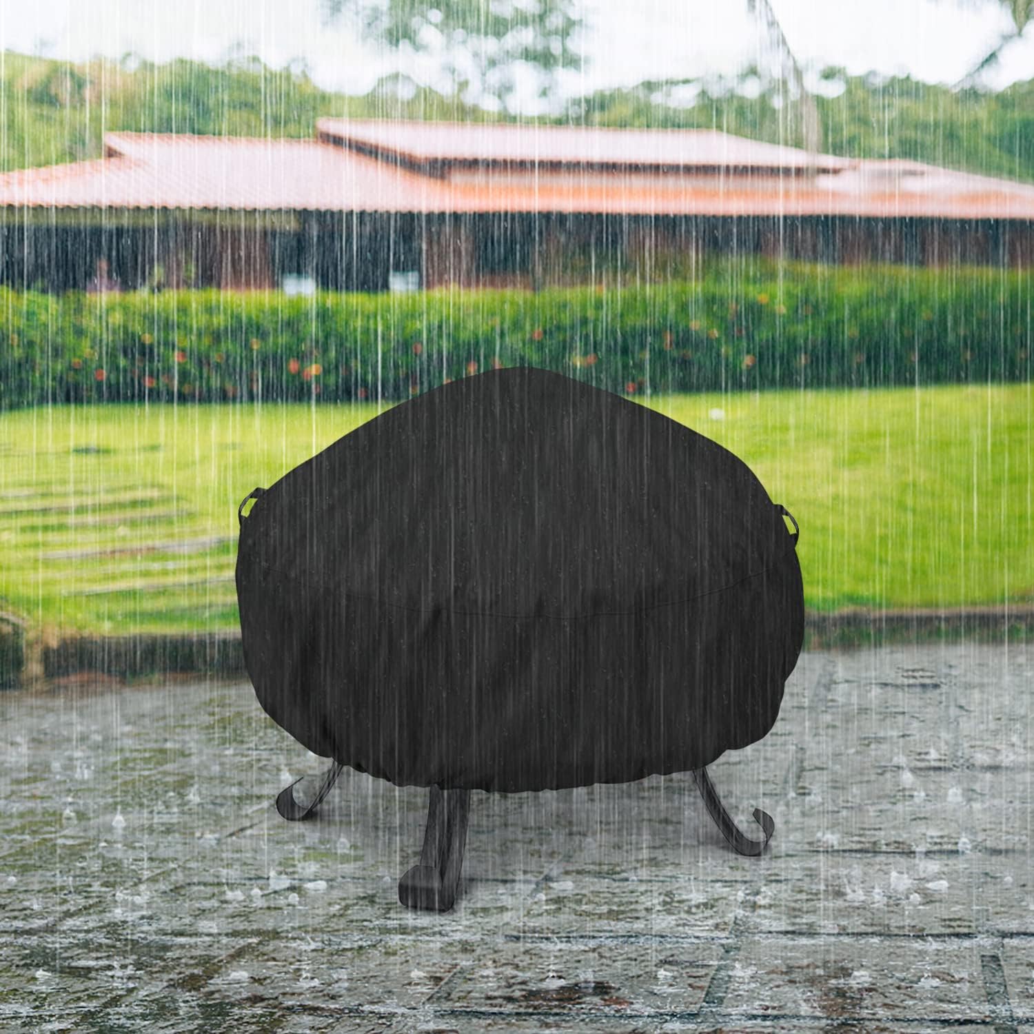 UnicookRound Fire Pit Cover 32 Inch, Heavy Duty Waterproof Firepit Cover Small, Patio Fire Table Cover, Fade and UV Resistant Material, All Weather Protection, 32" Dia x 14" H, Black