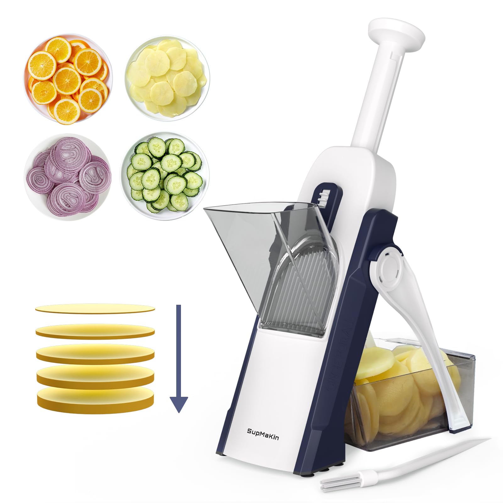 SupMaKin Safe Mandoline Slicer for Kitchen, Potato Slicer for Chips, Vegetable & Food Cutter,Thickness Adjustable 0.1-8 mm, Kitchen Faster Slice Artifact (Only Slicer)